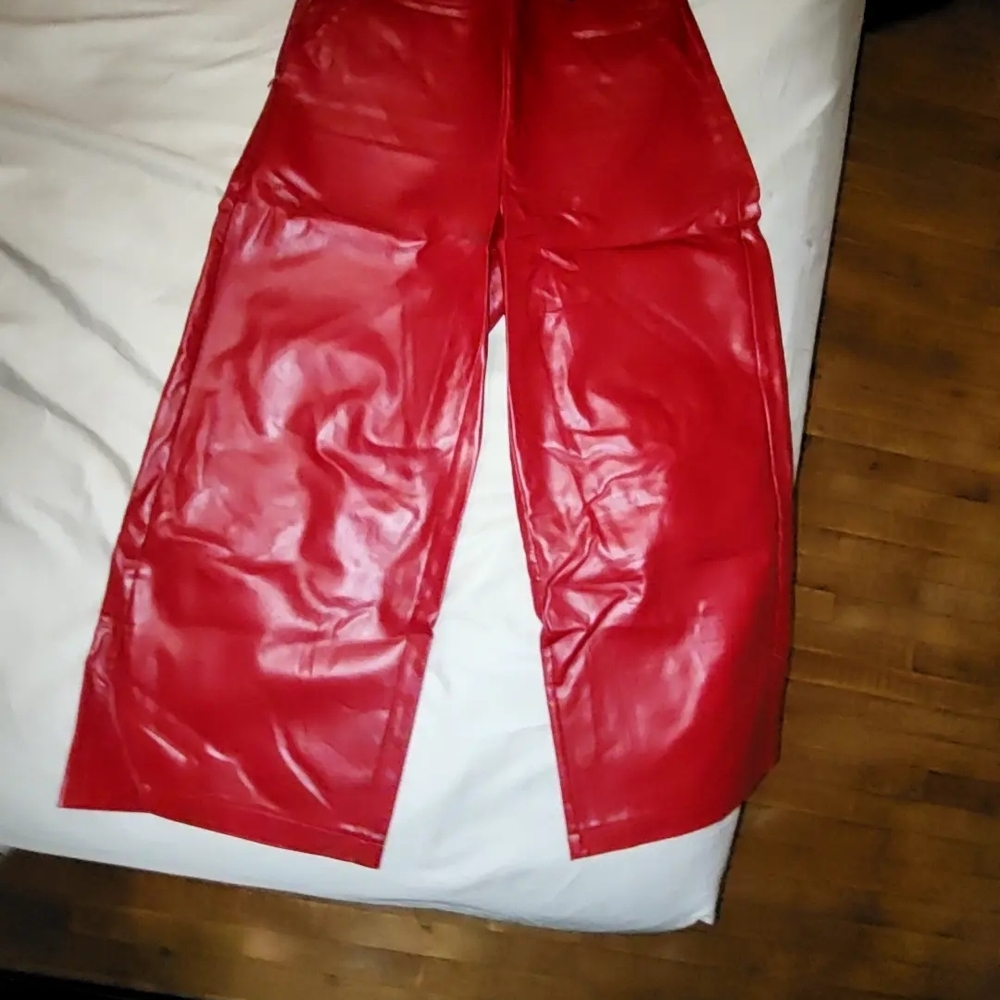 Vibrant Red Faux Leather Pants